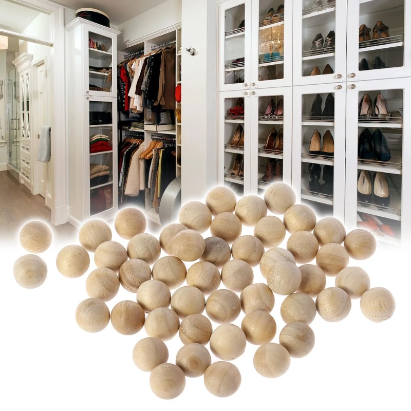 367A 50Pcs Natural Cedar Wood Moth Balls Camphor Repellent Wardrobe Clothes Drawer