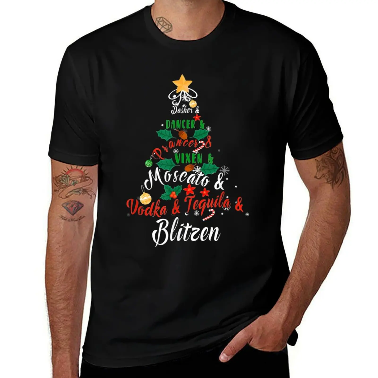 Dasher Dancer Prancer Vixen Moscato Vodka Tequila Blitzen T-Shirt Daily Work Short Sleeve Top T-Shirt