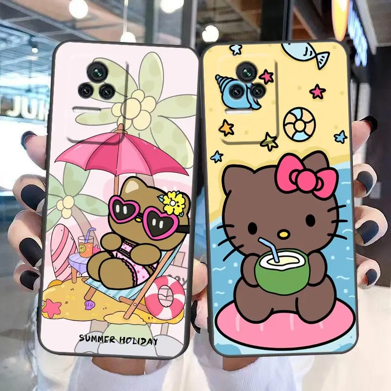 Strand Zwart Hello Kitty Case Voor Redmi K60 K50 K40 Gaming K30 K20 12c 10 10c 9T 9c 9a 9 8a 8 7a 7 Pro Plus 5G Hoesje Funda Shell