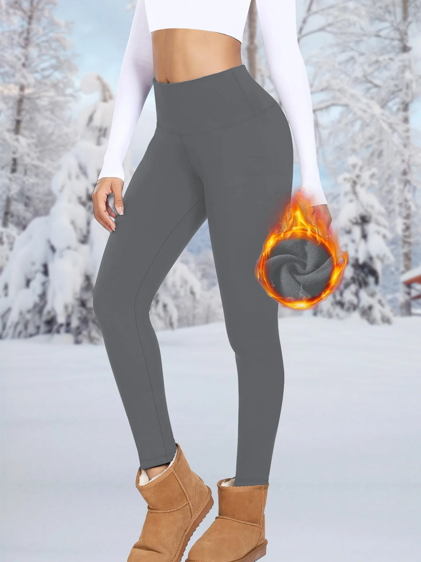 2025 Autumn and Winter Fleece Leggings Women's High Waist Belly Warm Yoga Sports L Leggings Europe and America