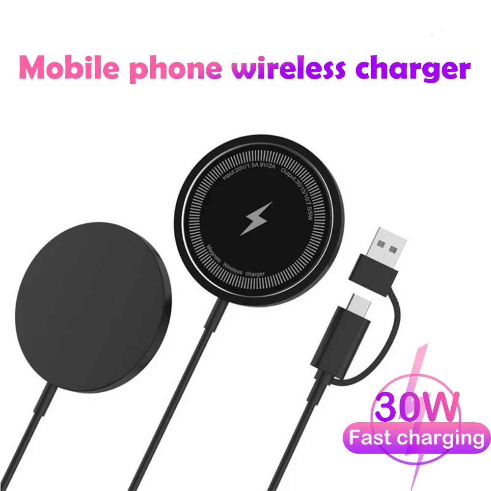 

Upgrade 30W USB-A/USB-C Fast Wireless Charger Magnetic Mobile Phone Wireless Charger For iPhone/AirPods Mobile Phone Accessories