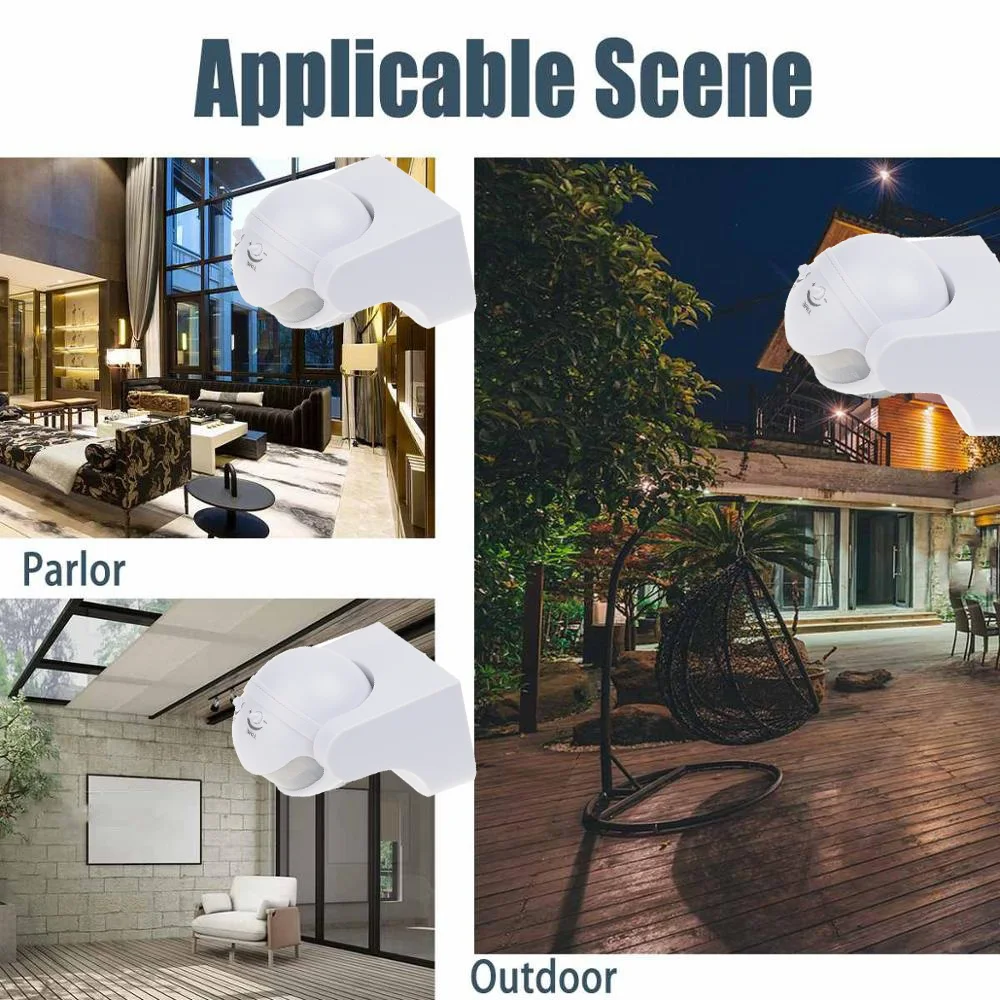 AC 220V-240V Automatic PIR Infrared Motion Sensor Detector Double Probe Induction Movement Light Switch Outdoor IP65 180 Degree