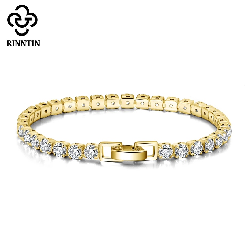 

Rinntin 14K Gold Plated 925 Sterling Silver 2/3/4mm Cubic Zirconia Luxury Tennis Bracelet for Women Chain Bracelet Jewelry SB91