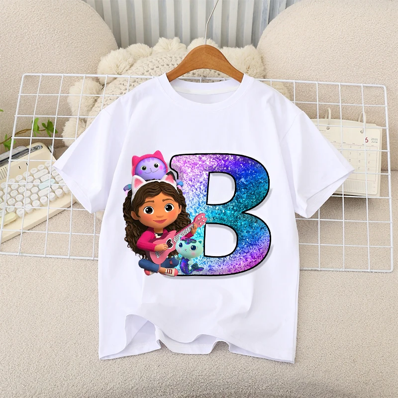 개비의 인형 집 티셔츠 코튼 반팔 귀여운 편지 A-Z 인쇄 유아 소녀 생일 의류 아동 의류 여름상의