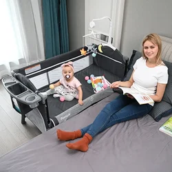 Brotish New Upgrade Multifuction Baby Crib Splicing Large Kid Bed Removable bb Portable Folding Newborn Cot Bedside Bed Cradle