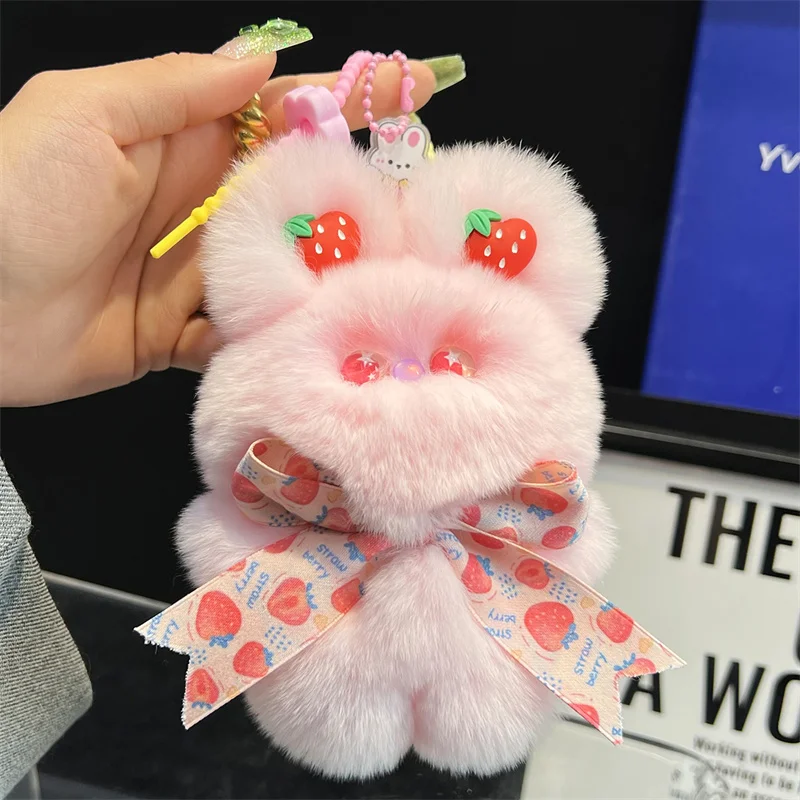 

Fluffy Doll Keychain Charms for keychains Real Fur Bunny keychains Keyring Cute Plush Doll Pendant Bag Accessories Key Ring Gift