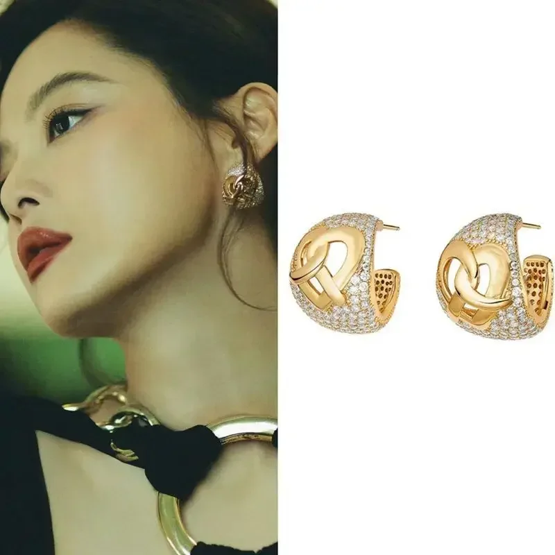 2025 france new design fashion jewelry 14K gold plated luxury zircon C type cross earrings elegant women's party accessories