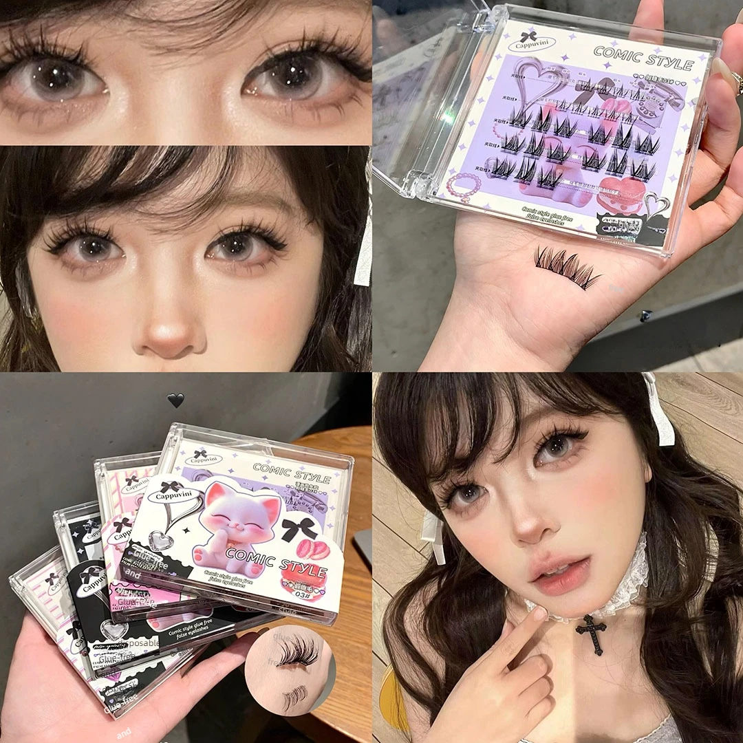 Cappuvini Manga Style Glue Free 5D False Eyelash Natural Curl Upper and Lower Eyelashes