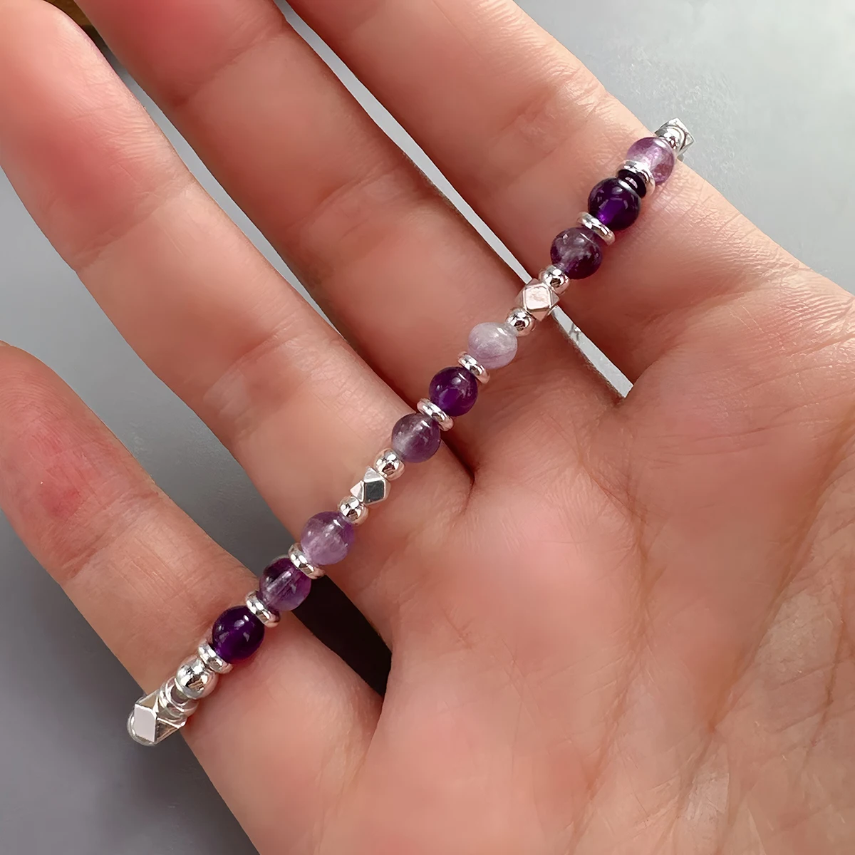 VENTFILLE 925 فضة الجمشت الطبيعي كريستال الفضة جولة الخرزة سوار للنساء هدية بوهيميا مجوهرات دروبشيبينغ #6