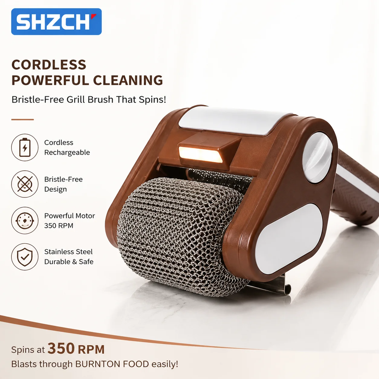 Electric Grill Cleaner Stainless Steel Roller Grill Cleaner Brush Rechargeable Grill Cleaning Scrub Brush Barbecue Cleaner Tool