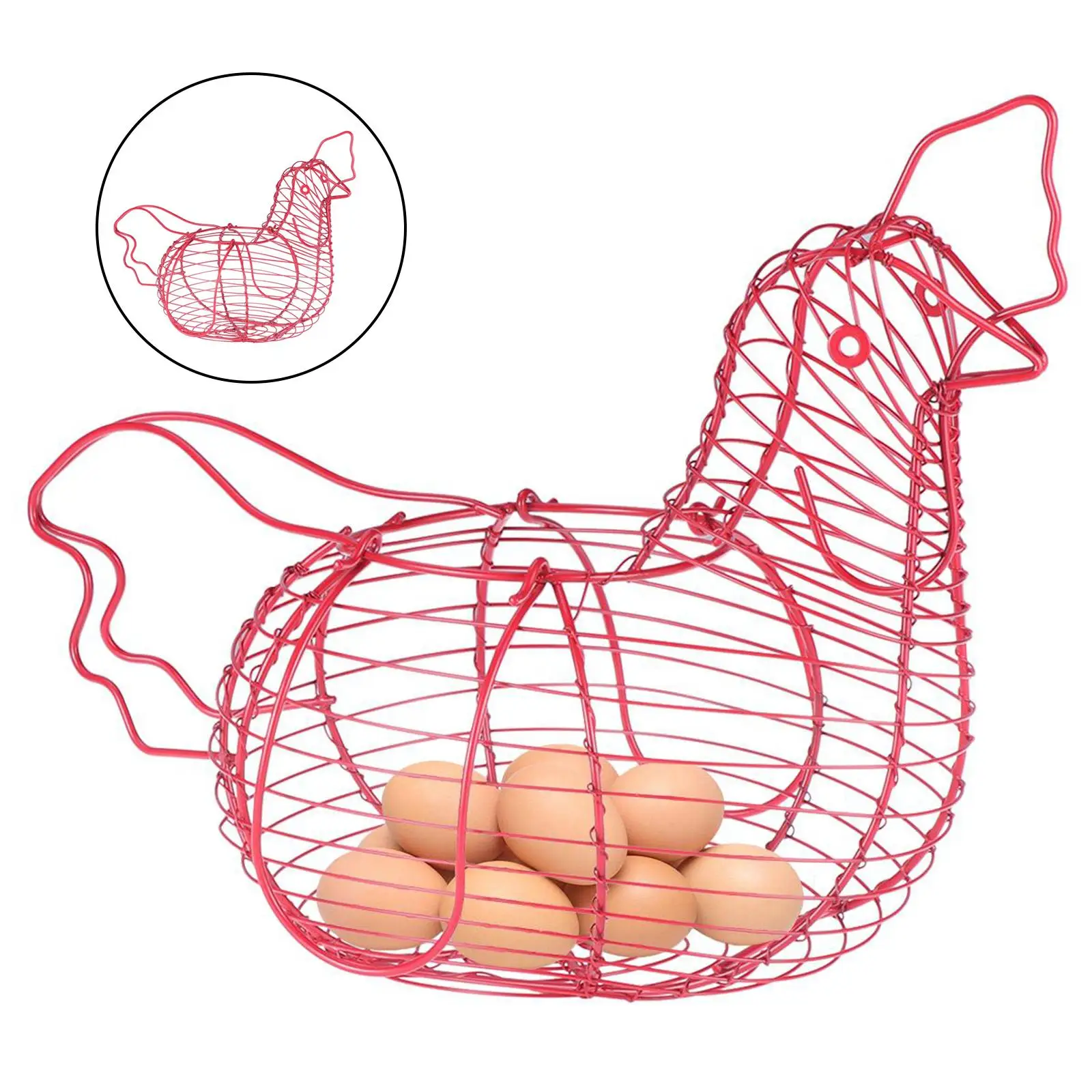 Iron Egg Storage Basket Metal Wire Hen Shaped Egg Basket Fruit Egg Basket Pink Wire Holder with Handles for Kitchen