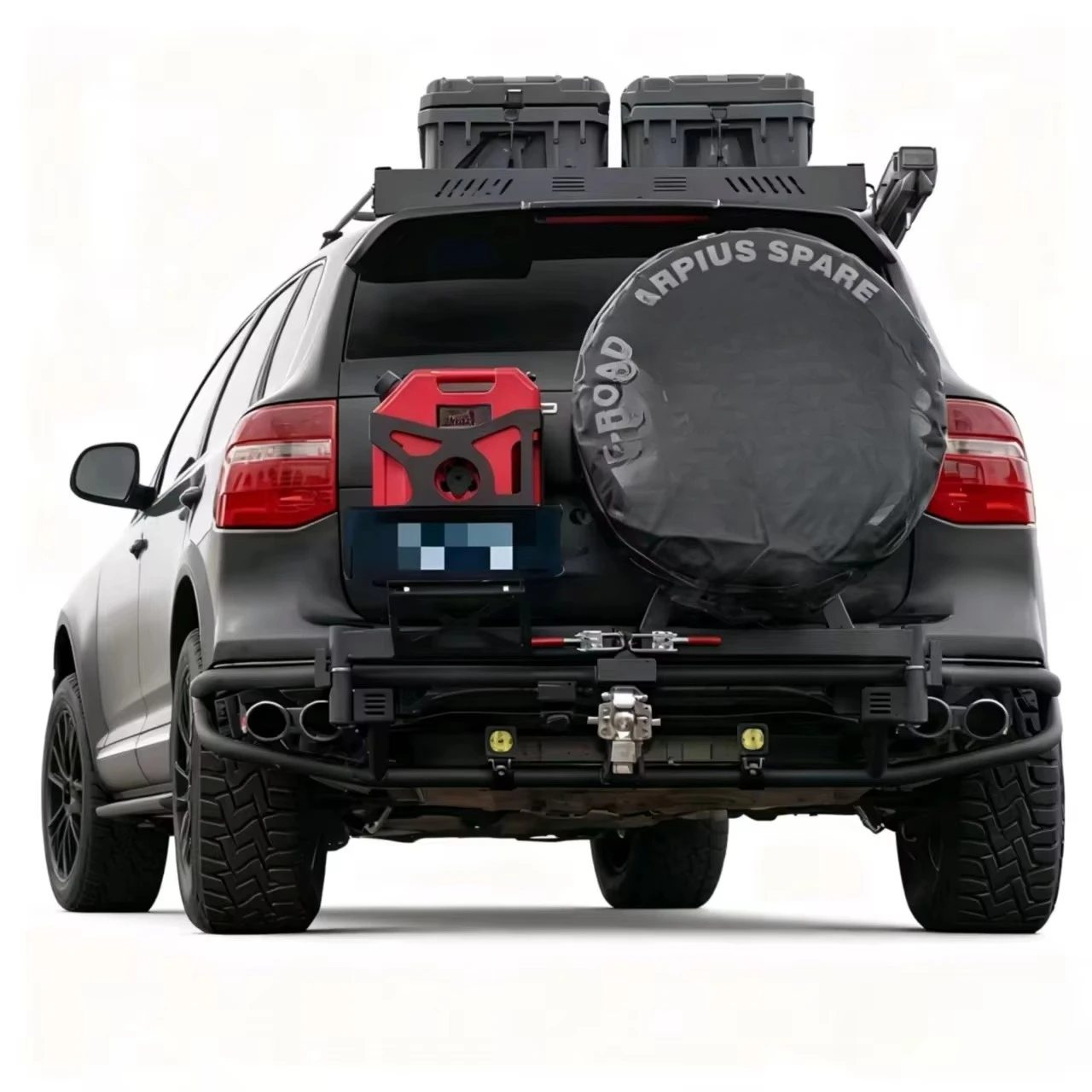 

Gen 1 Rear Tubular Swing-Out Tire Bumper with Spare Tire and Jerry Can Mounts