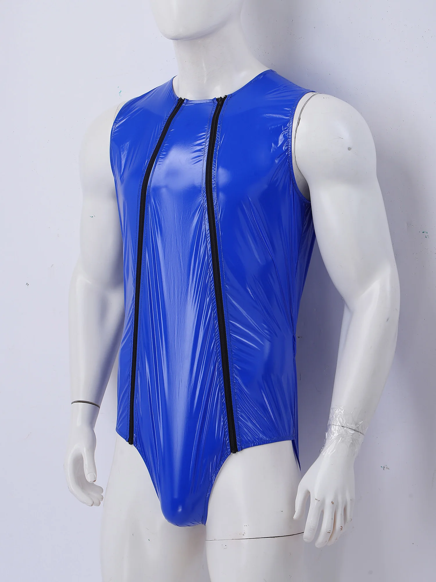 Mens Lingerie Waterproof Sauna Leotard Swimsuit Sleeveless Front Double Zippers Tight Bodysuit One Piece Tracksuit Swimwear