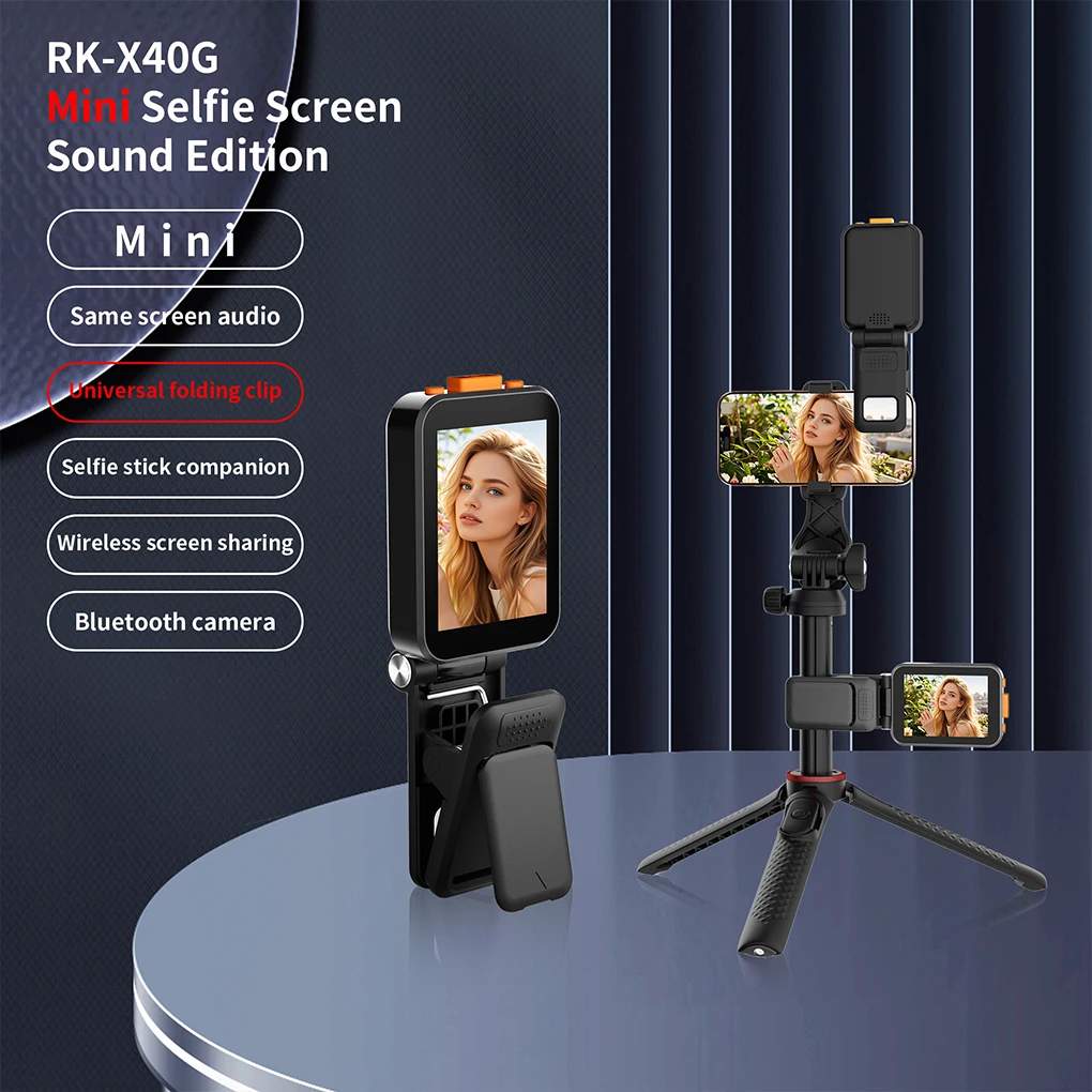 Universal Mini Selfie Screen with Clip Same Screen Sharing Device with Sound Camera Button Selfie Remote Projection Vlog Monitor