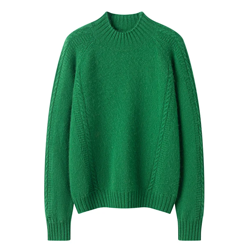 Sweter damski z kaszmiru 100%, model 2025, z półgolfem, luźny, dziergany, modny, ciepły, gruby, wysokiej jakości, koszula kaszmirowa.