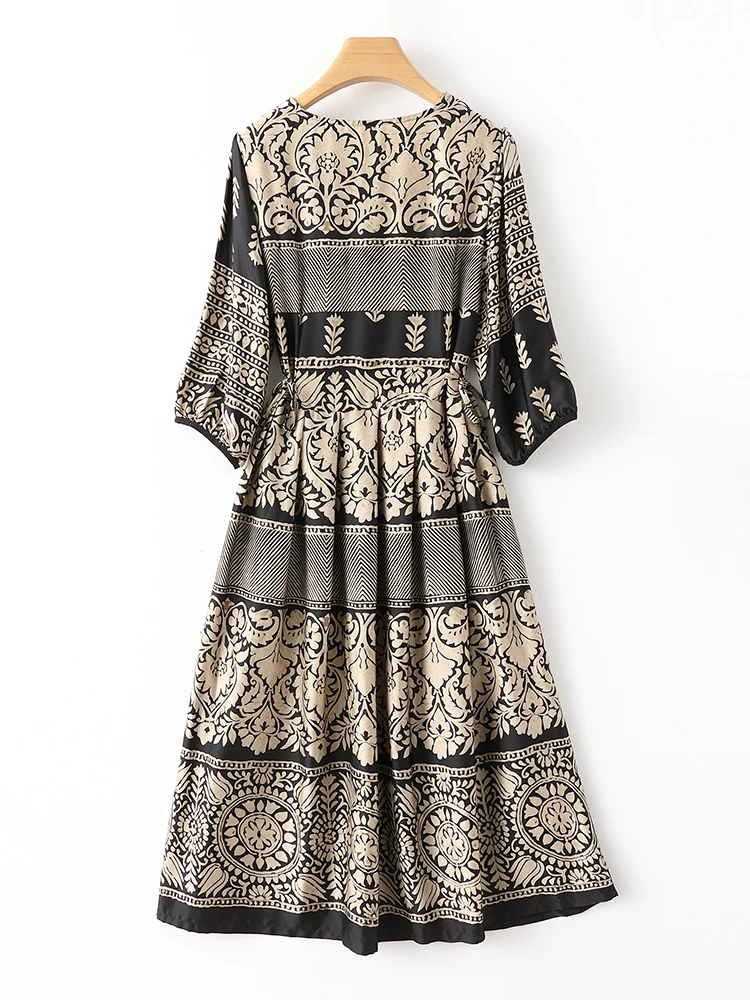 AYUNSUE 92% Natural Mulberry Silk Dresses for Women Light Luxury Womens Clothing Summer 2024 Retro Mid Long Dress Vestido Mujer