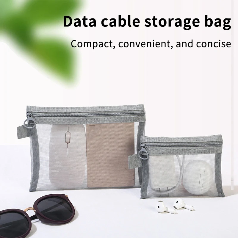 2Pcs Mini Mesh Festplatte Kartenleser Taschen Tragbare Kopfhörer Datenkabel Ladegeräte Lagerung Tasche U Disk Mäppchen Reise veranstalter