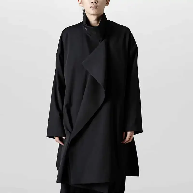 

YOJI OOAK original design famous wool lapel silhouette jacket standing cut deconstruction dark flowing trench coat man
