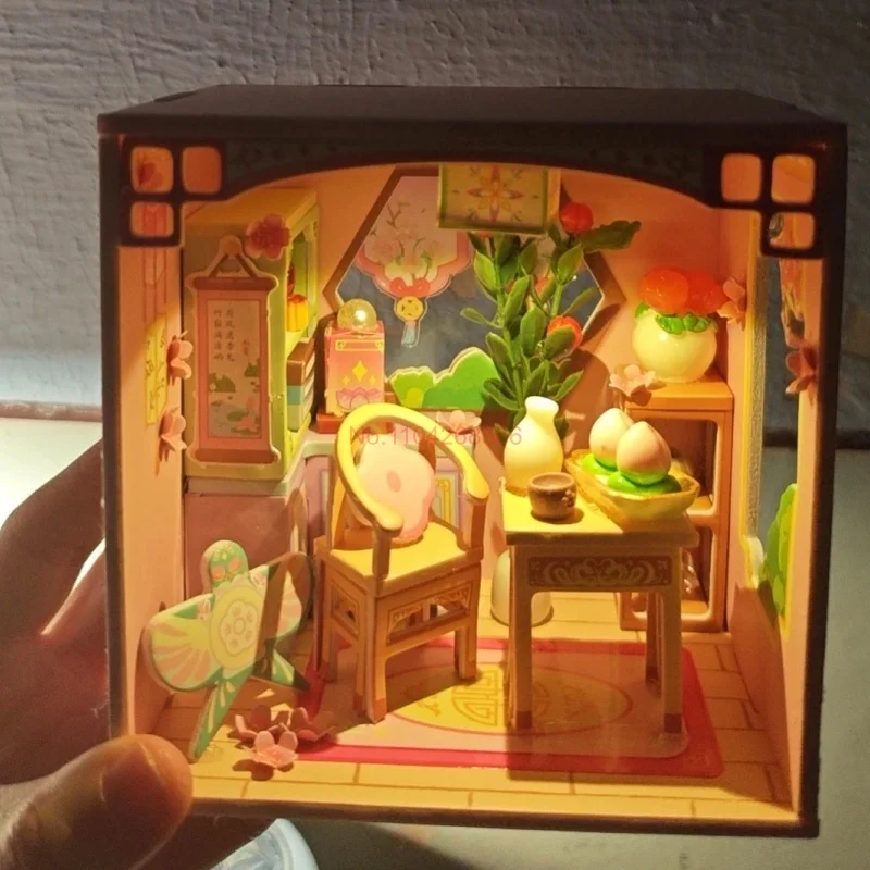Dream Space Dollhouse mini House Kit Diy Miniature Paper Model Chinese Style Autumn Indoor Scene Craft Kit Decor Adult Gift