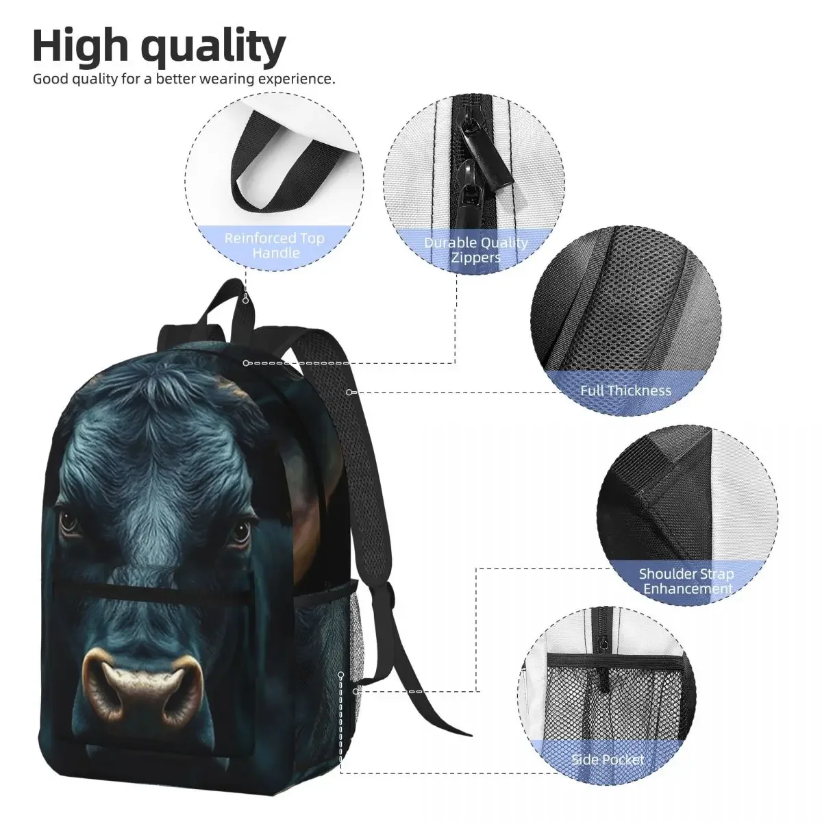 Cattle Realistic Oil Painting Print Backpack Student BookBag Children School Bag Laptop Shoulder Bags for Men Women