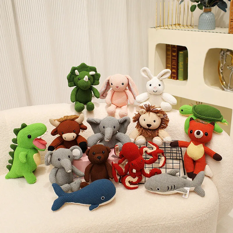 

Kawaii Crochet Plush Animal Dolls Set - Soft Stuffed Bear Shark Rabbit Lion - Sleeping Plushies for Kids Baby Birthday Gift