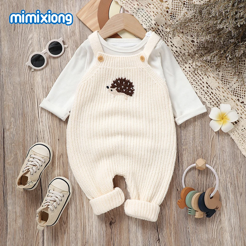 الرضع محبوك رومبير الملابس 0-18 متر ربيع الخريف عادية أكمام الوليد بنين بنات حزام حللا طفل عموما قطعة واحدة