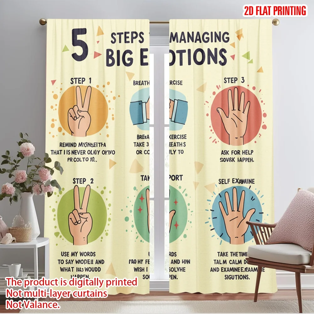 

2pcs 2D flat printing Curtain Emotional Management Steps Calm Down Polyester Without Electricity All Season Party & Holiday