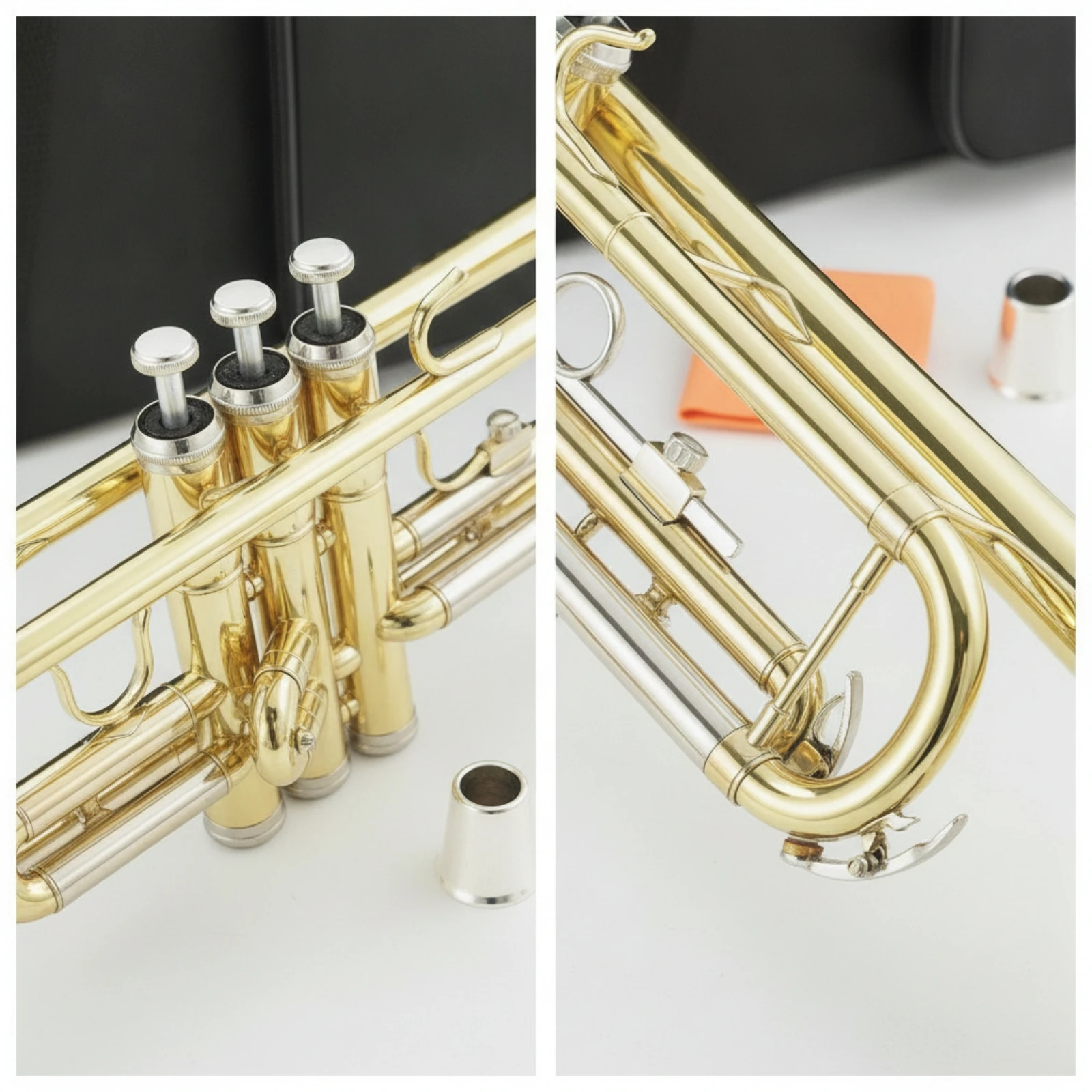Trumpet with Cleaning Kit Gold Lacquered Trumpet with Hard Case Brass Instrument Three-Valve Long-Lasting for Beginners