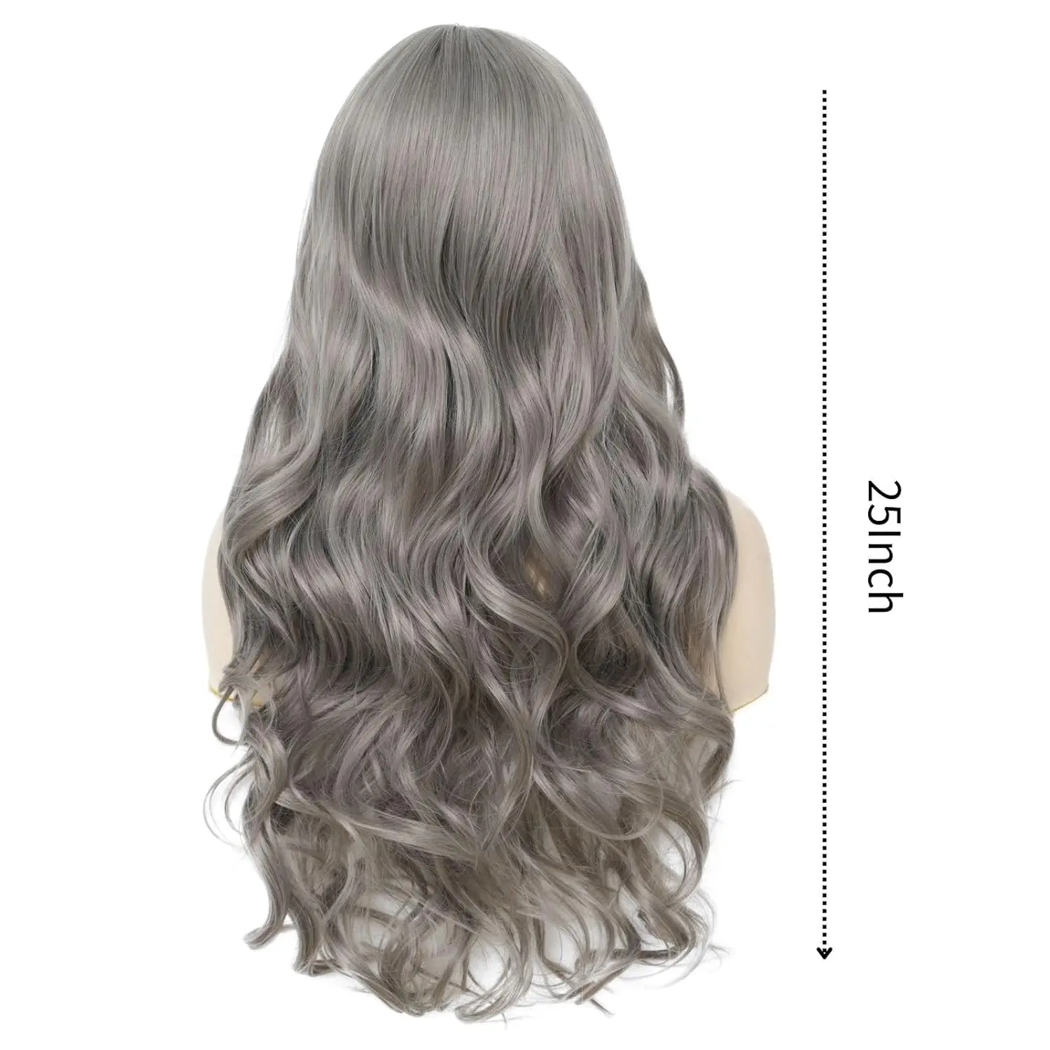 Grandma Grey 26-inch Synthetic Wig with Big Waves for Halloween Cosplay, Daily Use, High-Temperature Hair Accessory