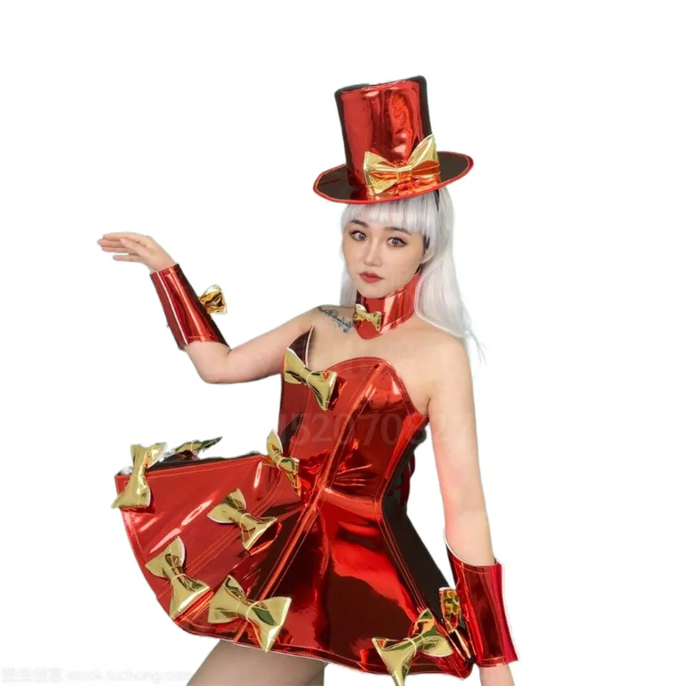 New Bowtie Christmas Performance Dress Party Amusement Park Tour Dress Armor Laser Dazzling Dress Drag Queen Costume Set