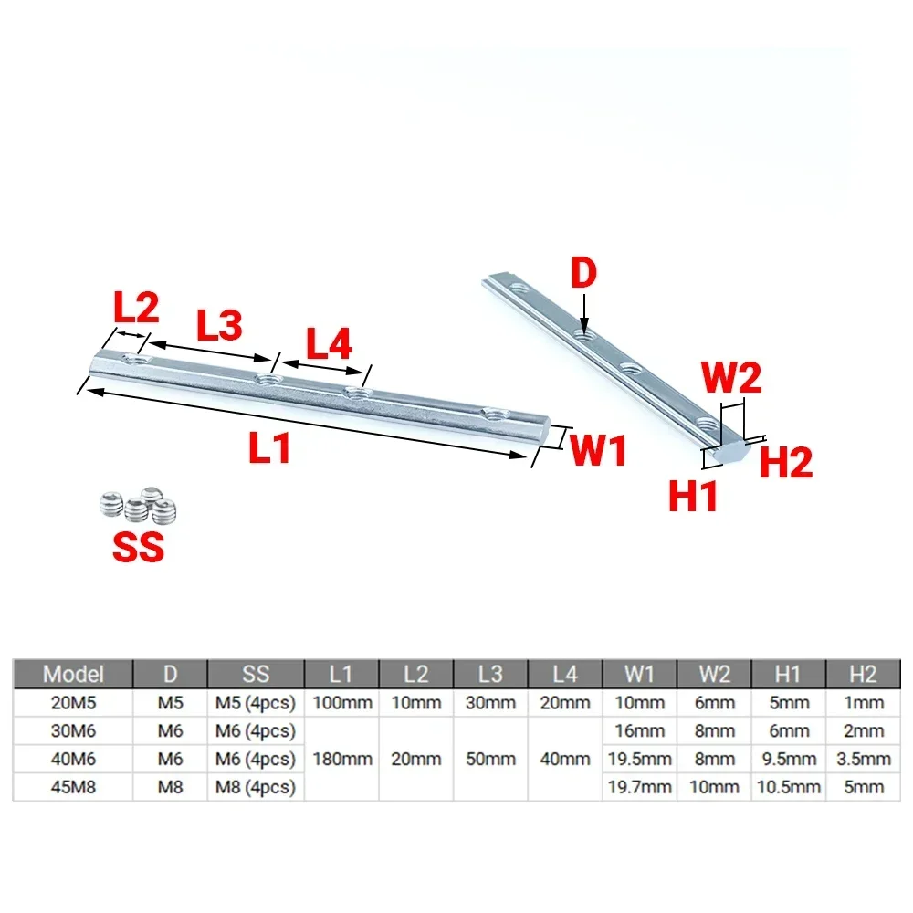 4Pcs V-Slot T-Slot Joiner 180 Degree Straight Joint Inside Connector Fittings Strip for 2020 3030 4040 4545 Aluminum Profiles