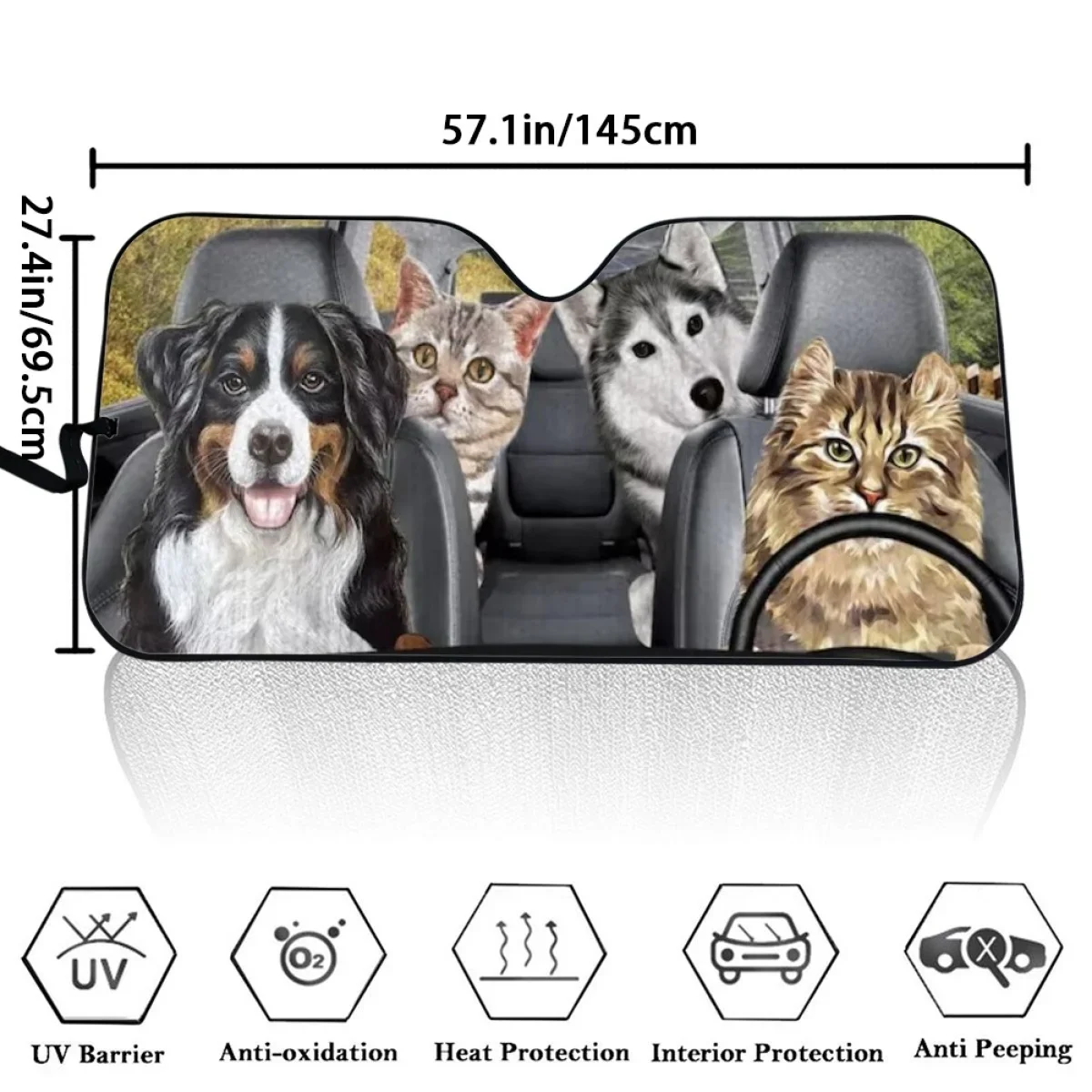 Puppy Pattern Windshield Sun Shade para carro, Proteção UV, Dobrável, Universal, Auto Janela Frontal, Sun Shades, Dur, Nova Moda, Bonito