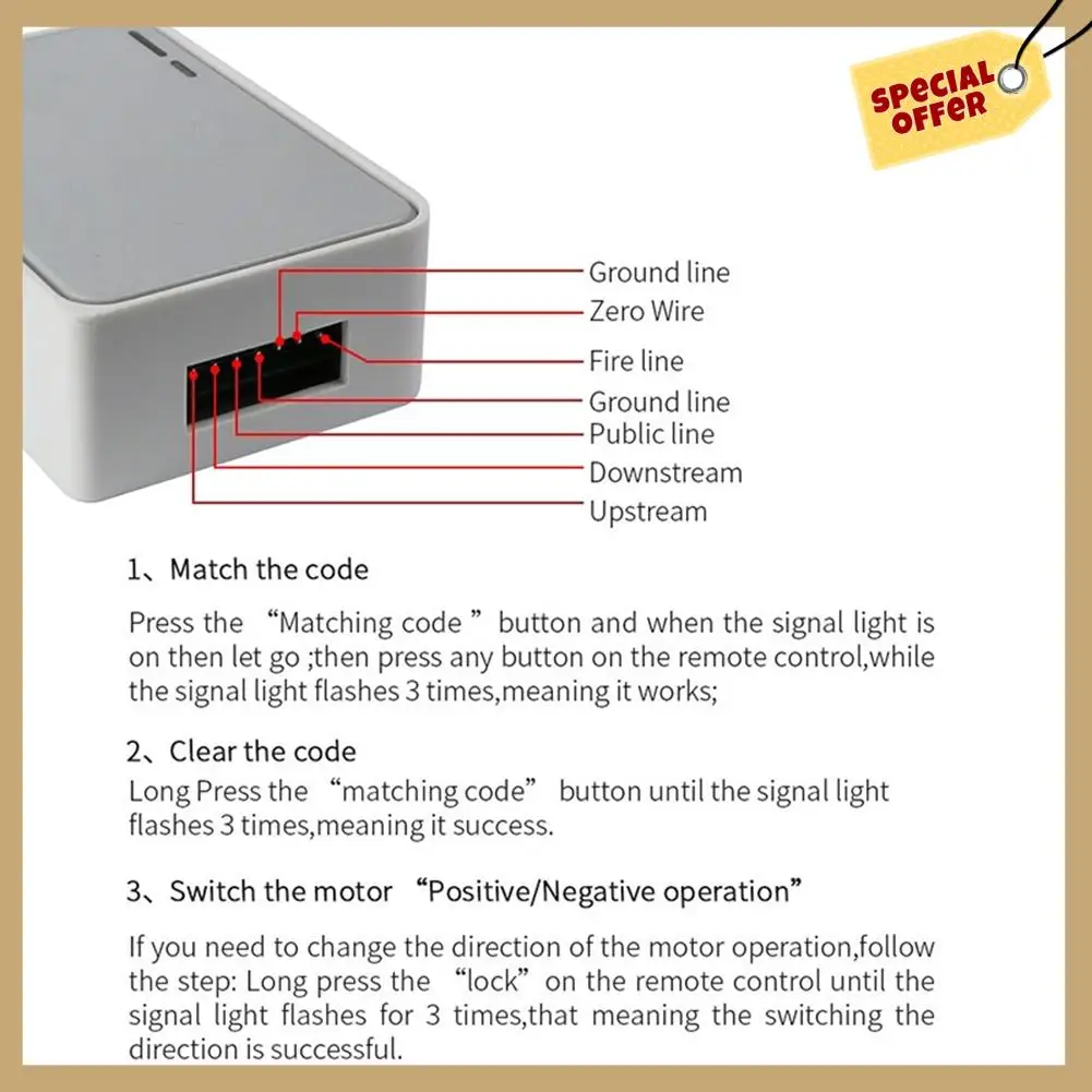 Controlador de controle remoto universal, desempenho estável-433mhz, interruptor rf sem fio, receptor de porta de garagem para obturador rolante tubula