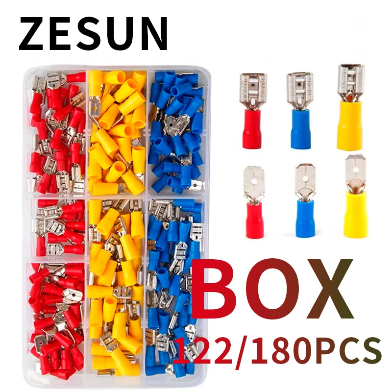 122/180pcs FDFD/FDD/MDD1.25/2/5.5 quick connect terminal boxed fully insulated cold pressed terminal plug spring AWG22-10