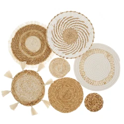 7pcs Woven Wall Basket Decor Bohemian Rattan Wicker Wall Decorative Woven Rattan Wall Basket Hanging Handmade Farmhouse Wall Han