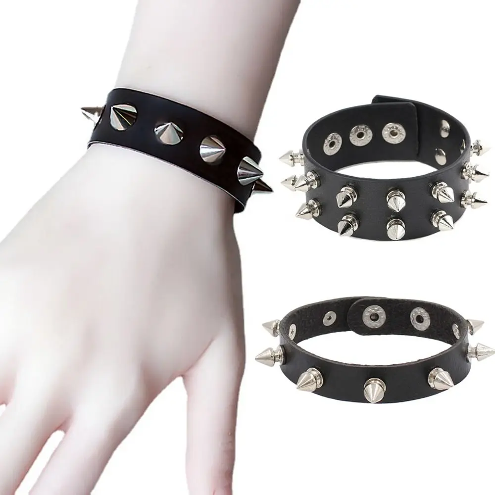 Rivets Gothic Studded Bracelet Pu Leather Adjustable Black Wristband Rock Punk Cuff Bangle