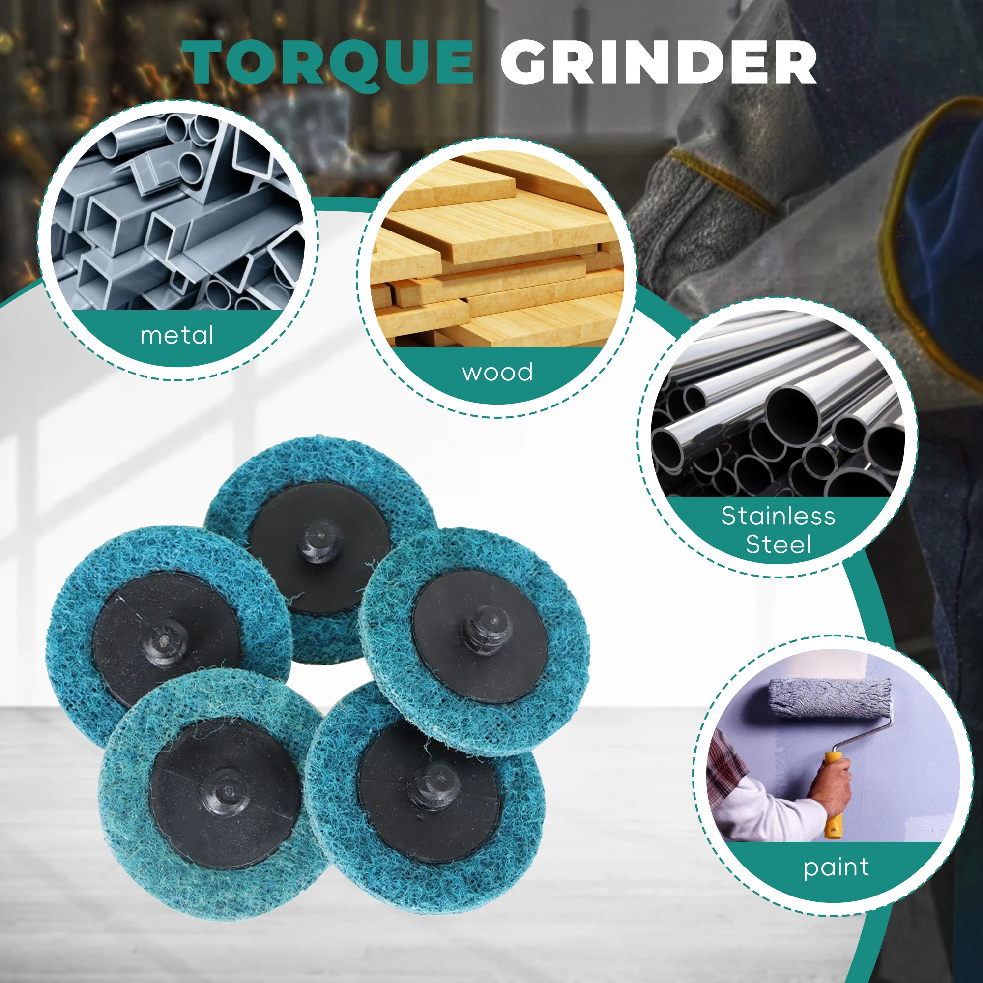 50 шт. 2-дюймовые синие быстросменные диски для подготовки поверхности, мелкозернистость для очистки, отделки и снятия заусенцев на металлах