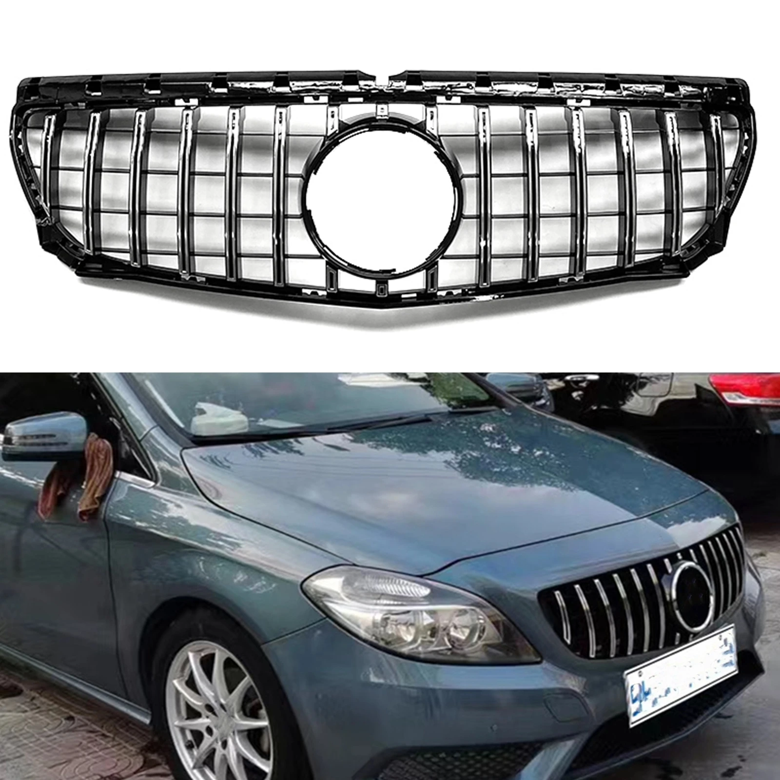 

Front Grille For Mercedes-Benz W246 B-Class 2012-2014 B180 B200 B250 GT Style Grill Black/Silver Upper Bumper Hood Mesh Grid Kit