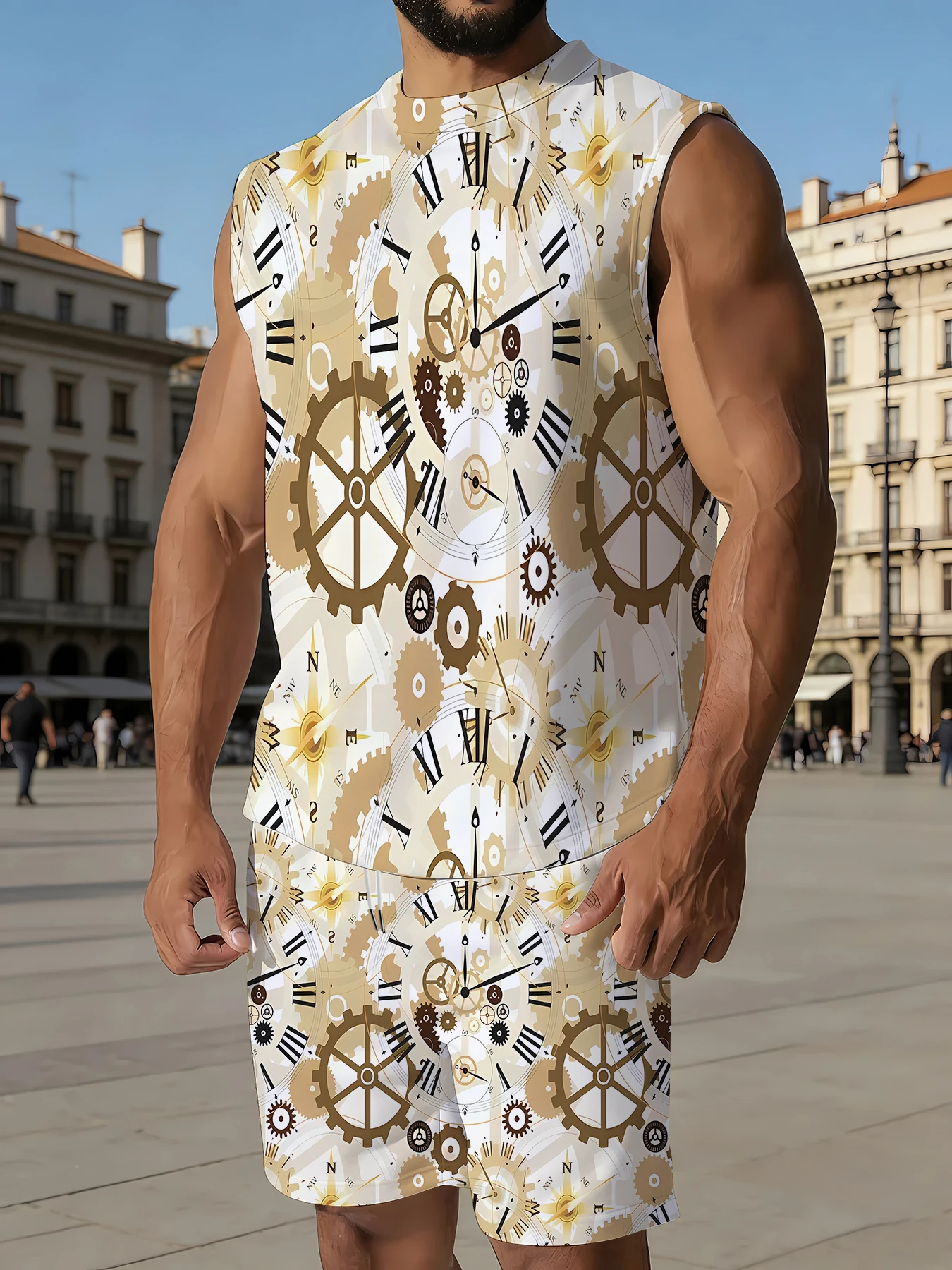 Picture 4: Men's Basic Ribbed Tank Top and Shorts Set Stretchy Polyester Casual Two Piece Set US Size