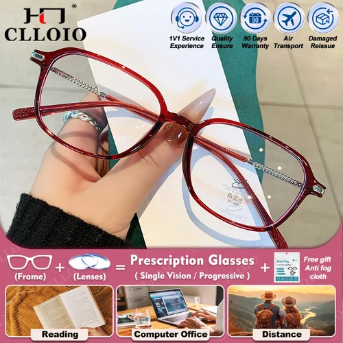 CLLOIO, gafas graduadas fotocromáticas cuadradas de moda para miopía para mujer, gafas de lectura ópticas multifocales con filtro de luz azul