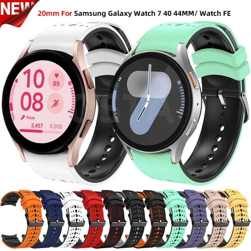 Correa de silicona para reloj Samsung Galaxy, pulsera deportiva clásica de 20mm, 7, 6, 5, 4, 40, 44mm, 43, 47mm