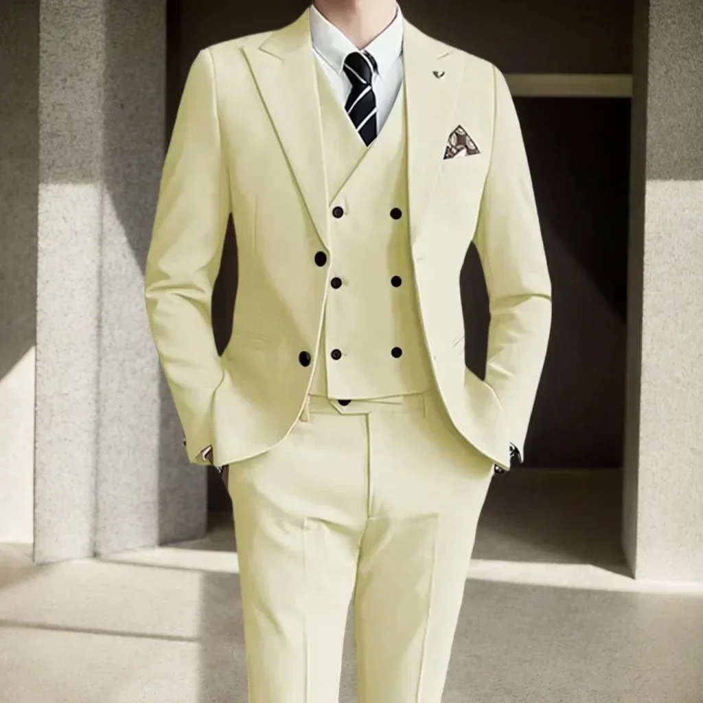 Trajes de lujo para hombre, chaqueta ajustada Regular de 3 piezas, chaleco y pantalones, trajes de esmoquin con solapa de pico para hombre, esmoquin de graduación de negocios