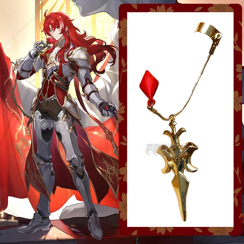 CosplayHonkai Star Rail Argenti Cosplay Wig Earring Red Long Curly Hair Game Knights of Beauty Heat-resistant Fiber Hair Free Wi - Image 6