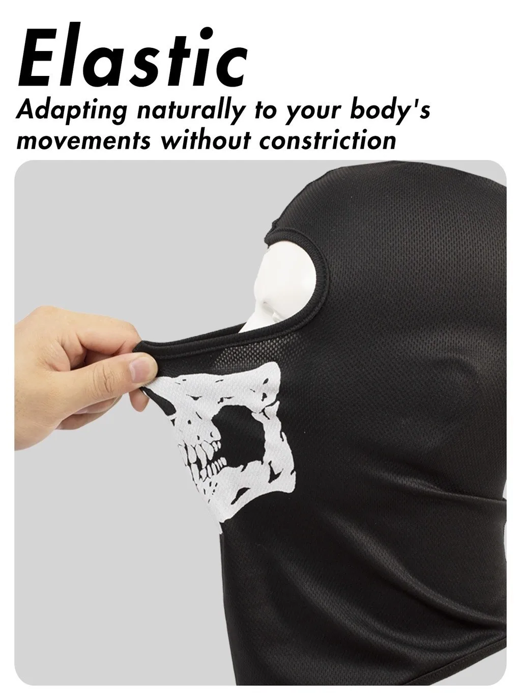 COD Geistermaske Atmungsaktive Mesh-Fahrermaske Dehnbare Vollgesichts-Balaclava mit Totenkopf-Print in Schwarz – Detail 6