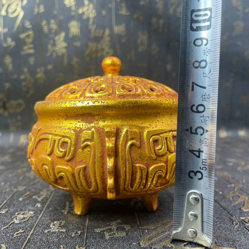 Wholesale Antique Collectible Copper Imitation Ancient Pattern Short-Legged Three-Legged Round Incense Burner Office Study Livin