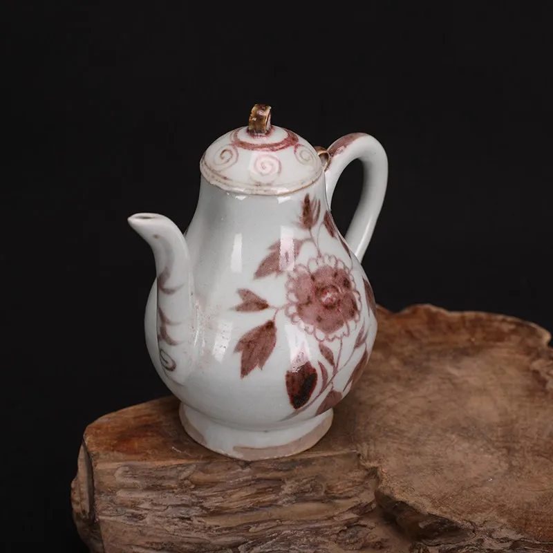 5.0 inch Chinese Yuan Underglaze Red Porcelain Flowers Pattern Teapot