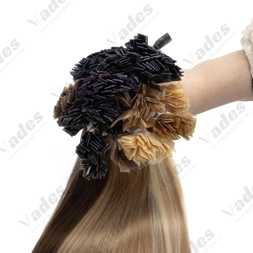 VADES Flat Tip Hair 100% Human Hair Extensions Keratin Hot Fusion Hair for Women Any Occasion Add Volume 12-22Inch 50Pcs/Pack