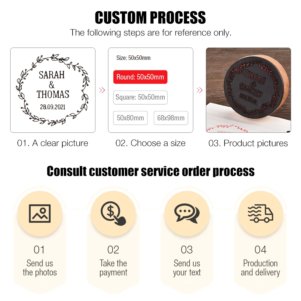 Personalized Logo Self-lnking Stamp Wooden Photosensitive ink Stamp Custom Weddding Seal Stamp Logo For Wedding Business Brand