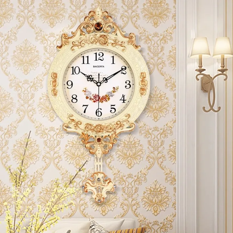 Reloj De Pared redondo De diseño nórdico, decoración Premium amarilla, reloj De Pared De lujo, reloj Digital clásico, Relojes De Pared para decoración del hogar