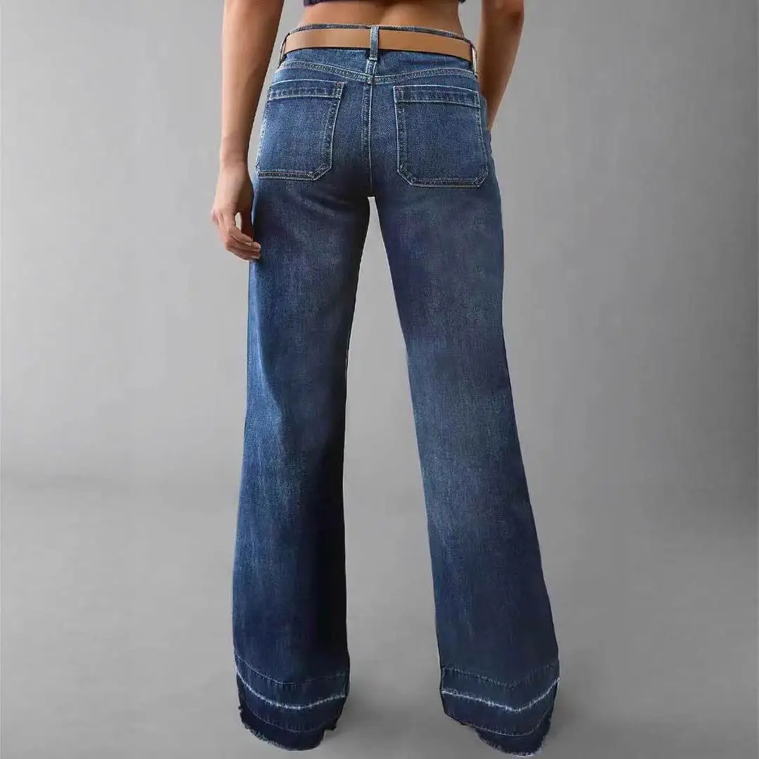 Jean en Denim évasé pour femmes, Slim, taille haute, en coton, extensible, bleu, européen, taille européenne, grande taille